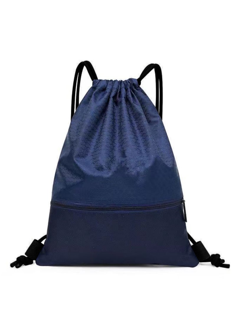 Generic Drawstring Backpack,Sports Canvas Bag,Waterproof Oxford Fabric Drawstring Bag,Swimming Bag,Basketball Bag,Soccer Bag,Zipper 43*49cm(Navy blue)