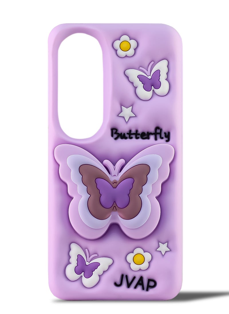 Butterfly Phone Case Compatible with Oppo A60 Cute 3D Korea Dopamine Butterfly Case with Butterfly Telescopic Hold Stand Shockproof Silicone Soft Case (Light Purple)