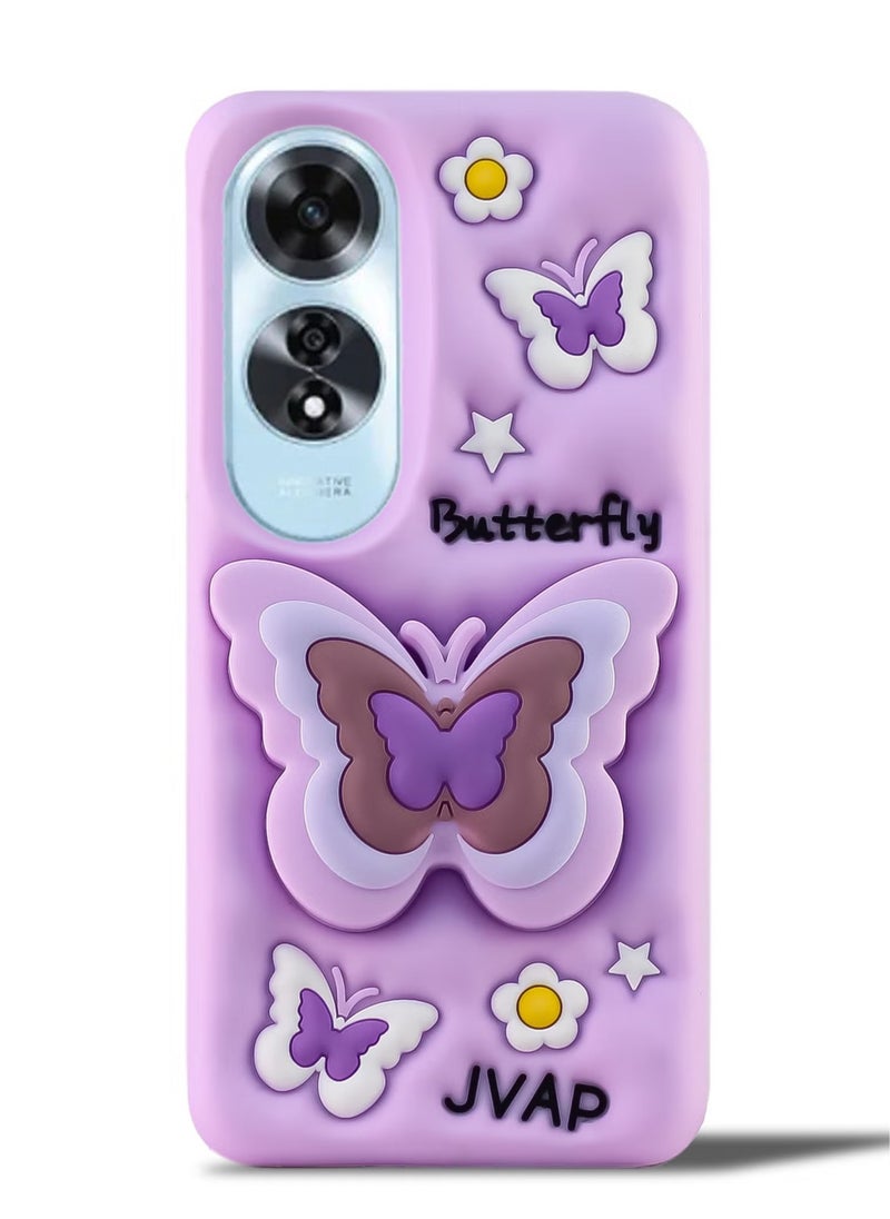 Butterfly Phone Case Compatible with Oppo A60 Cute 3D Korea Dopamine Butterfly Case with Butterfly Telescopic Hold Stand Shockproof Silicone Soft Case (Light Purple)