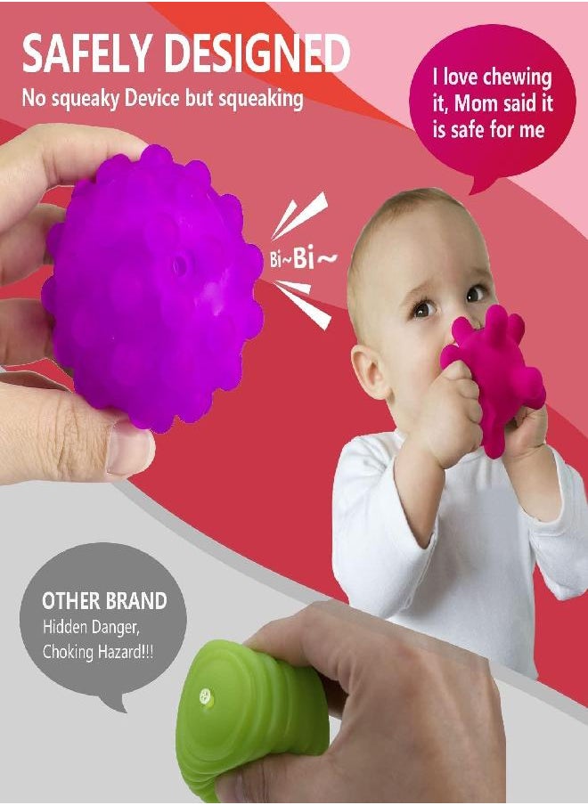 ROHSCE Montessori Toys for Babies 3 Months+, Baby Balls 3 to 12 Month for Babies & Toddlers 3M+, Textured Multi Ball Set Colorful & Soft Squeezy Sensory Toys. Stress Relief Balls for Infant (4 Pack)  - Image 3