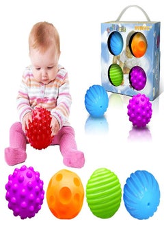 ROHSCE Montessori Toys for Babies 3 Months+, Baby Balls 3 to 12 Month for Babies & Toddlers 3M+, Textured Multi Ball Set Colorful & Soft Squeezy Sensory Toys. Stress Relief Balls for Infant (4 Pack)  - Image 1