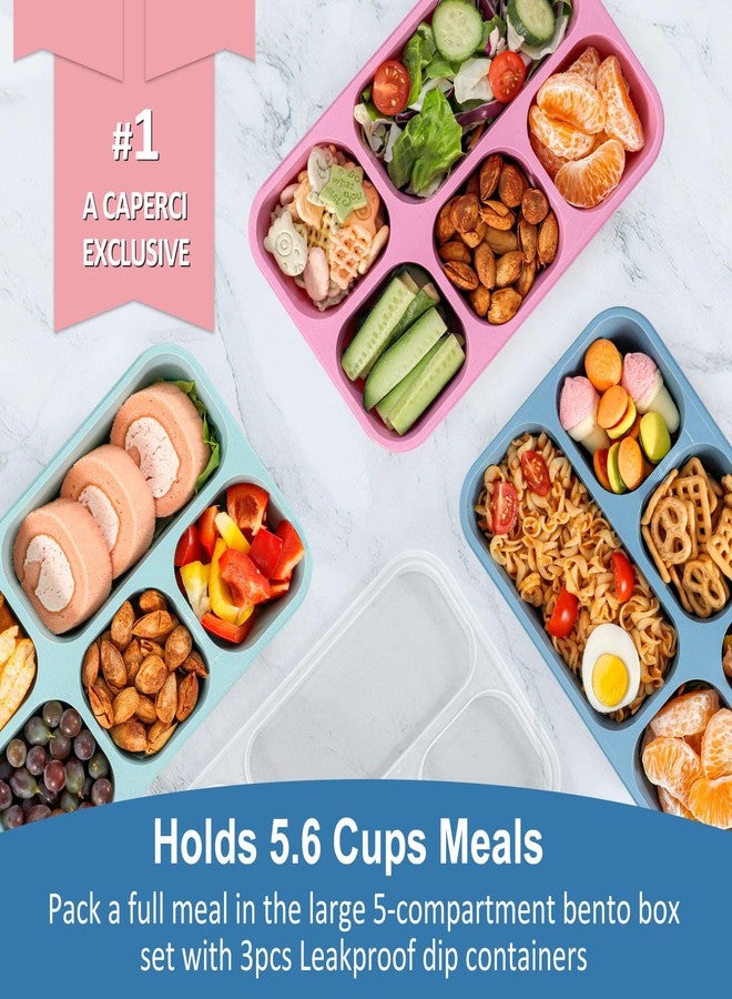 Caperci Bento Box Adult Lunchable Container - Reusable 3-Pack Snack Box Containers with 5-Compartment & 3pc Dressing Cups, BPA-Free Food Storage for Meal Prep, School, Work (Dark & Clear Lids) - Image 2