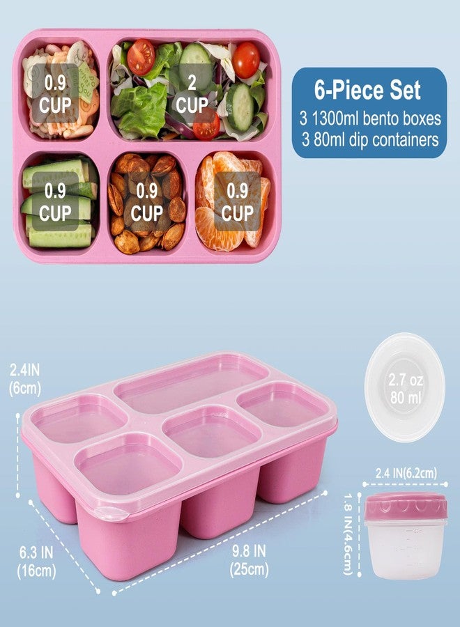 Caperci Bento Box Adult Lunchable Container - Reusable 3-Pack Snack Box Containers with 5-Compartment & 3pc Dressing Cups, BPA-Free Food Storage for Meal Prep, School, Work (Dark & Clear Lids) - Image 4