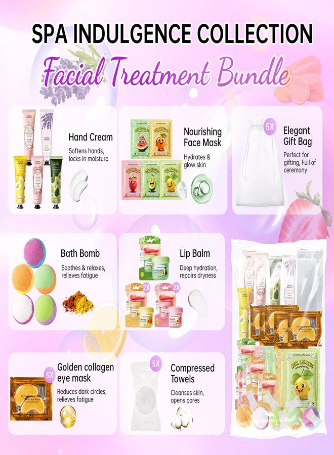 CHANGARLOAD 35 Pcs Spa Party Supplies for 5 - Spa Gifts for Women, Girls & Kids | Spa Set with Eye & Face Masks, Lip Balm, Hand Cream, Bath Bombs, Towels & Gift Bags | Spa Kit for Birthdays, Sleepovers, Spa Days - Image 4