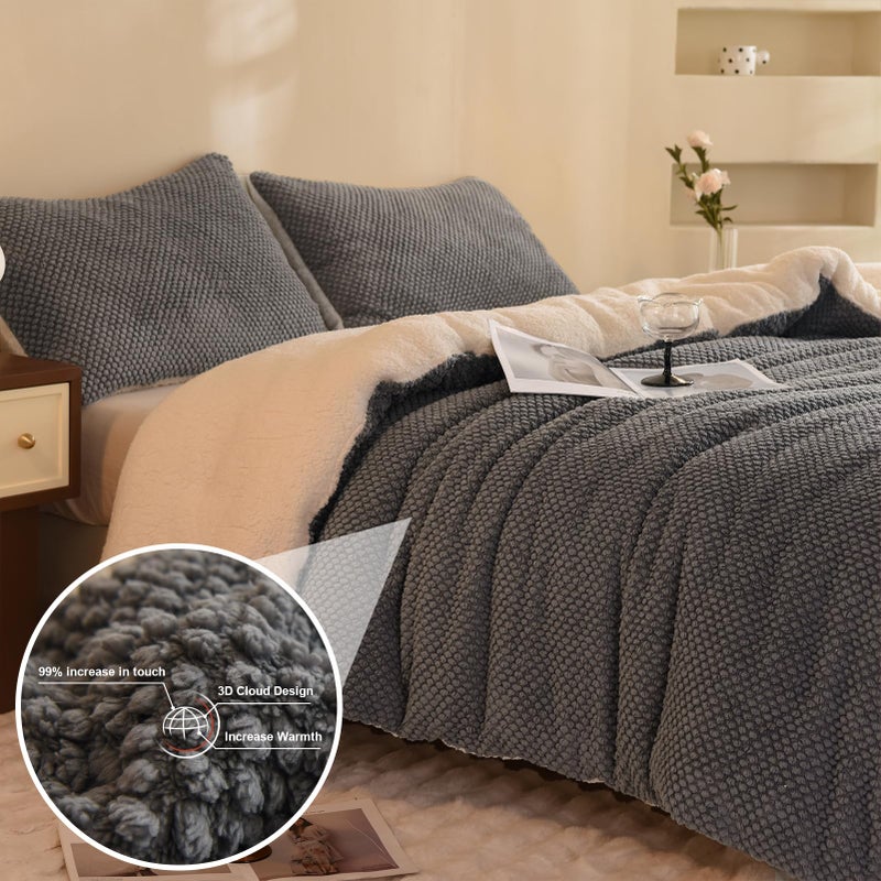 LLanCL 3D Jacquard Design Comforter Set, Ultra-Soft Warm King Size Sherpa Fur Plush 3-Pieces Sets Luxury Cozy Bedding with 2 Pillowcases (104"x90", Grey) - Image 2