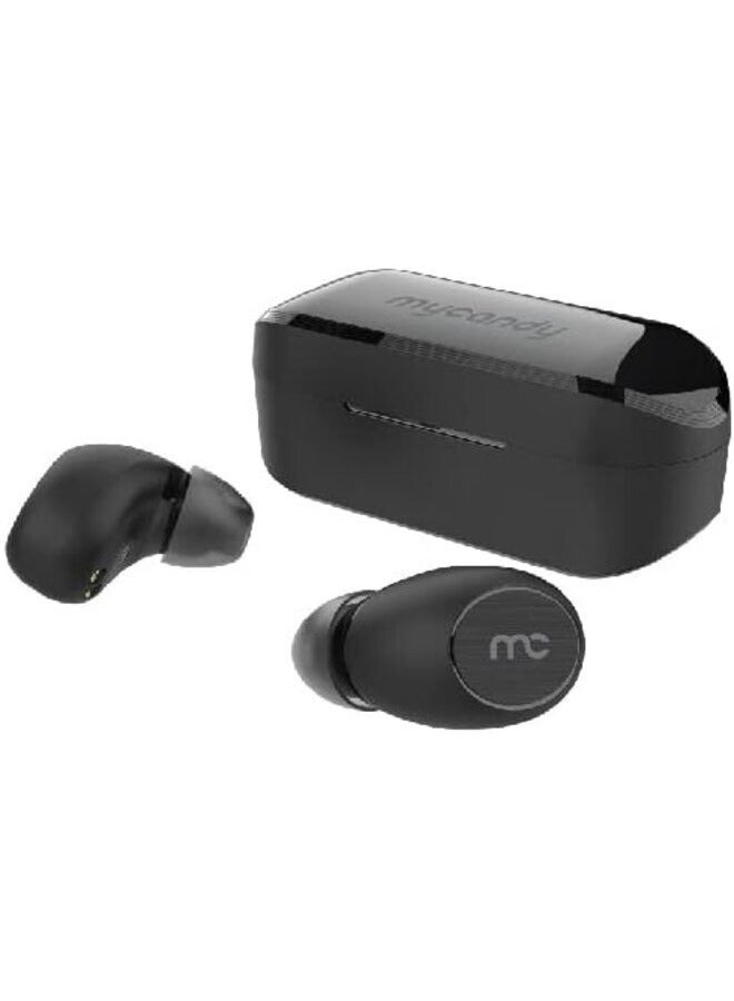 ماي كاندي سماعات أذن لاسلكية حقيقية من MYCANDY TWS125 مع علبة شحن مدمجة، وأدوات تحكم بديهية تعمل باللمس، ومقاومة للماء IPX5، ومشغل 9 مم مع صوت جهير عميق، ومكالمات واضحة بدون استخدام اليدين، وخفيفة الوزن (أسود) - Image 1