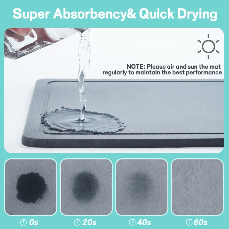 VABNEER Dish Drying Rack with Stone Drying Mat, Quick-Drying/Stainless/Super Sturdy/Space-Saving, Dish Strainers for Kitchen Counter, Escurridor de Trastes para Cocina (Black) - Image 2