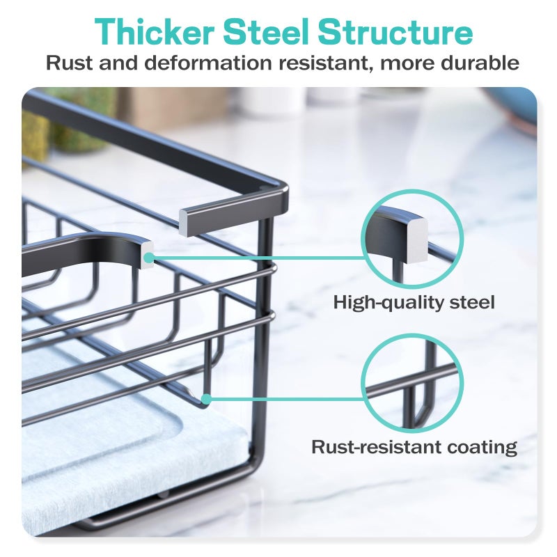 VABNEER Dish Drying Rack with Stone Drying Mat, Quick-Drying/Stainless/Super Sturdy/Space-Saving, Dish Strainers for Kitchen Counter, Escurridor de Trastes para Cocina (Black) - Image 5