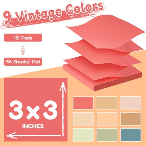 TKTB 18 Pads Pop Up Sticky Notes 3x3 Refills Vintage Color Strong Adhesive Memo Pad Bulk Suitable for Home Office School Clean Removal - Image 3