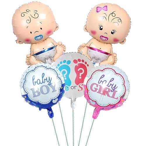 TOYXE Crawling Baby Shower Its A Boy Its A Girl Round Foil Balloons Set Of 5 Pcs,Multicolor - Image 1