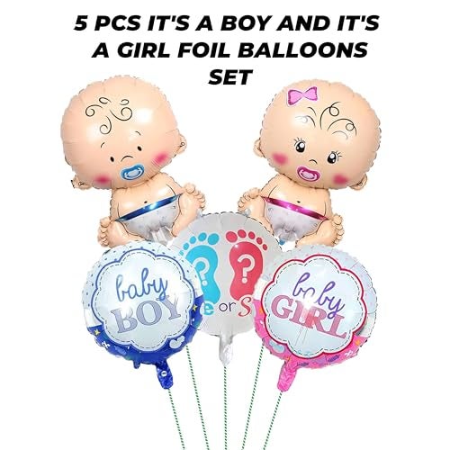 TOYXE Crawling Baby Shower Its A Boy Its A Girl Round Foil Balloons Set Of 5 Pcs,Multicolor - Image 2