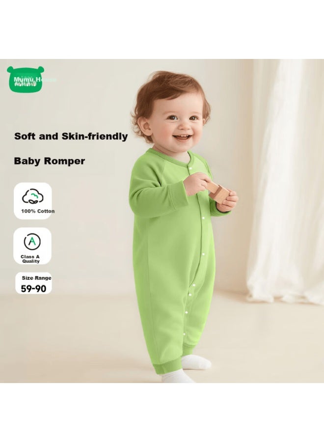 Mini Wooden House Baby Romper Spring And Autumn Newborn Cotton Long Sleeve Jumpsuit Crawling Suit Bean Green Driving Dog 73cm - Image 3