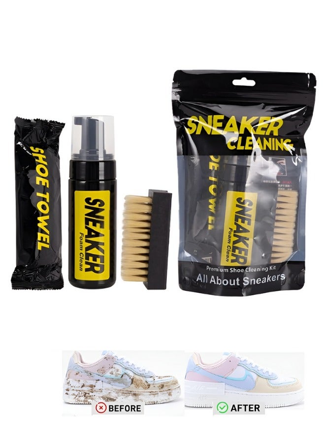 PIKI Ultimate Shoe Cleaner Kit, 5.3oz Foam, Brush & Cloth, Sneakers, Boots, Suede, Canvas  - Image 1
