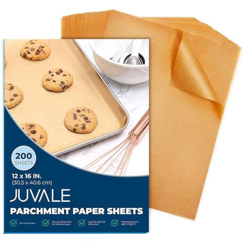Juvale Parchment Paper Sheets - 200 Pack, 12 x 16 in, Unbleached Brown - Nonstick Half Sheet Pan Liners & Parchment Paper for Baking - Disposable Air Fryer Liners for Grilling & Steaming - Image 1