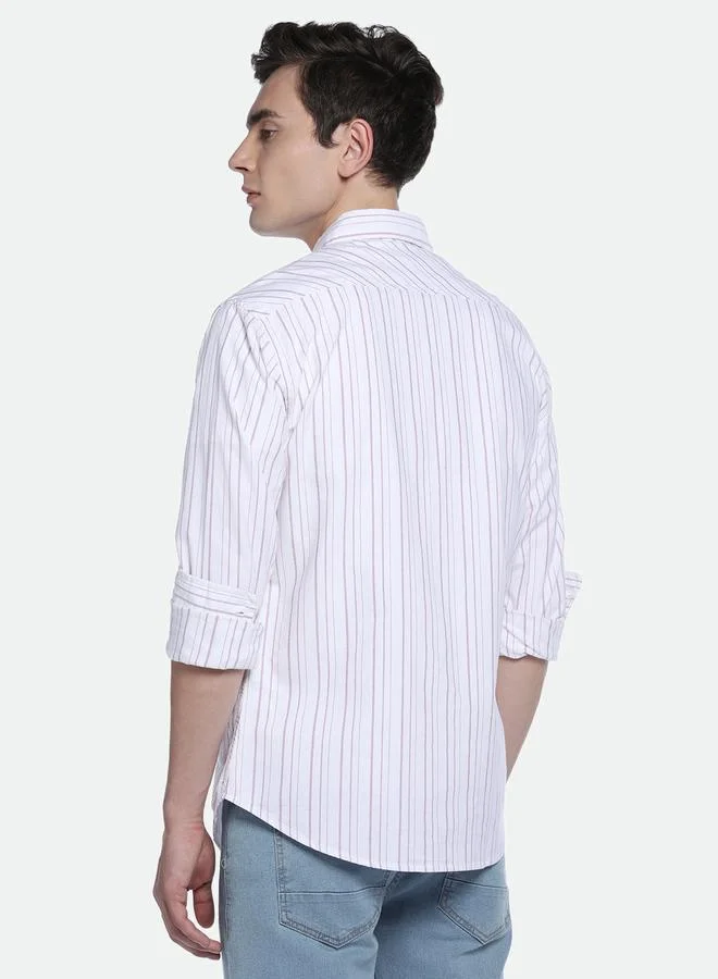 Dennis Lingo Pink Slim Fit Striped Shirt for Men - Cotton, Full Sleeves, Spread Collar, Casual