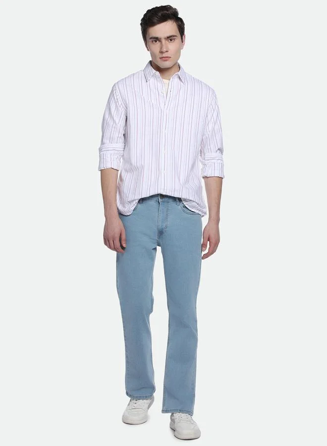 Dennis Lingo Pink Slim Fit Striped Shirt for Men - Cotton, Full Sleeves, Spread Collar, Casual