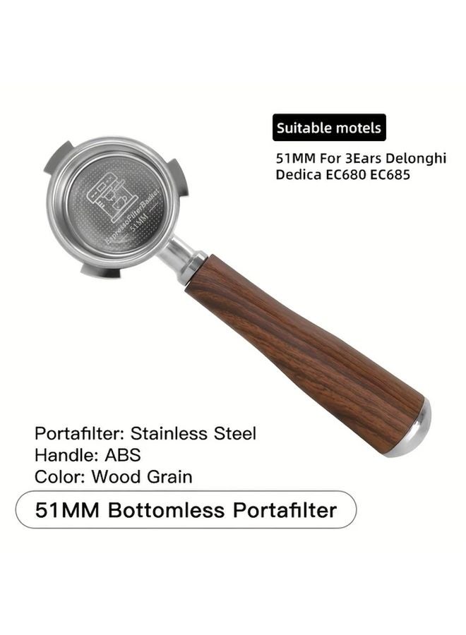 51 مم مرشح بورتافلتر بدون قاع بحبوب الخشب لـ Delonghi Dedica EC680 EC685 مع سلة الفلتر - Image 1