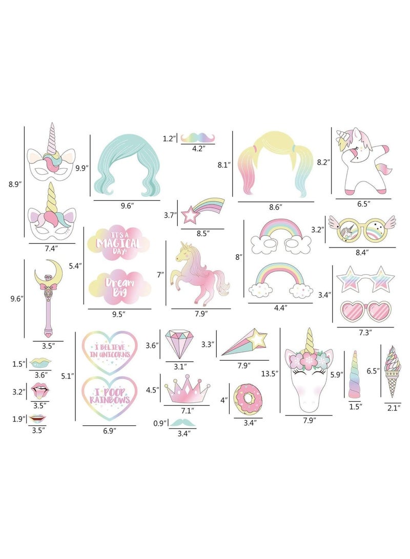 Cool Baby 29Pcs Unicorn Photo Booth Props, Rainbow Unicorn Party Decoration,Pegasus DIY Selfie Props for Birthday - Image 1