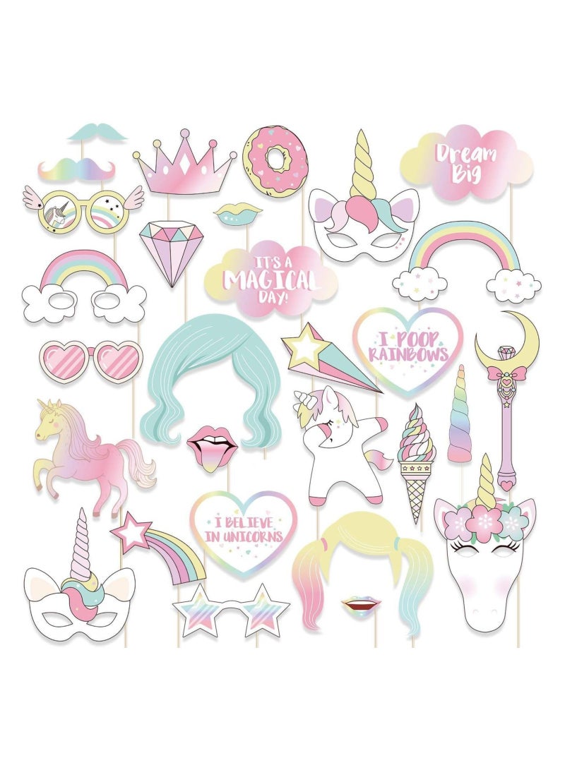 Cool Baby 29Pcs Unicorn Photo Booth Props, Rainbow Unicorn Party Decoration,Pegasus DIY Selfie Props for Birthday - Image 3