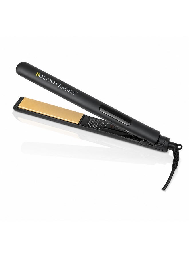 Boland Laura Hair Straightening Brush & Professional Hair Straightener with Ceramic Plates - Fast Heating - Frizz Reduction - Straightens Curly and Wavy Hair - Black & Gold Black 37cm - Image 1