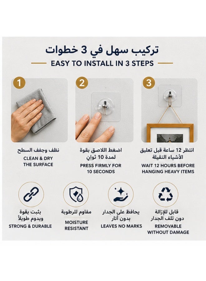 15-Piece Invisible Drill-Free Picture Hanger Set – Heavy-Duty Transparent Adhesive Wall Hooks for Picture Frames, Decorations, Keys & More, Holds Up to 5 kg - Image 3