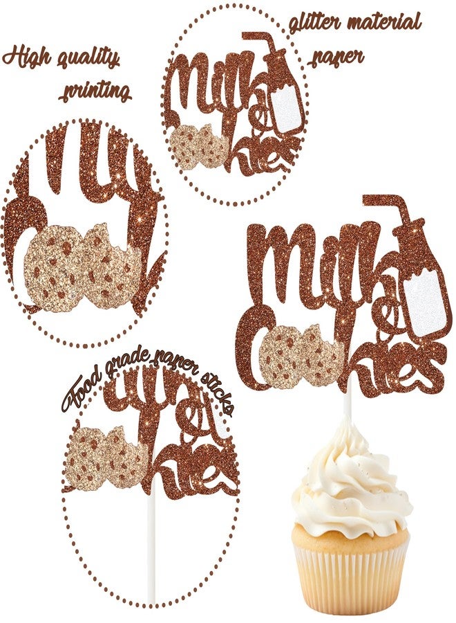 umoni Milk and Cookies Party Cupcake Toppers Glitter Milk Cookies Birthday Cake Decorations Chocolate Cookies Party Supplies Cookies Cupcake Picks for Sweet Cookies Theme Baby Shower Decorations - Image 2