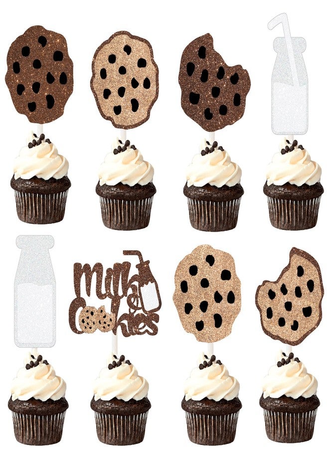umoni Milk and Cookies Party Cupcake Toppers Glitter Milk Cookies Birthday Cake Decorations Chocolate Cookies Party Supplies Cookies Cupcake Picks for Sweet Cookies Theme Baby Shower Decorations - Image 1