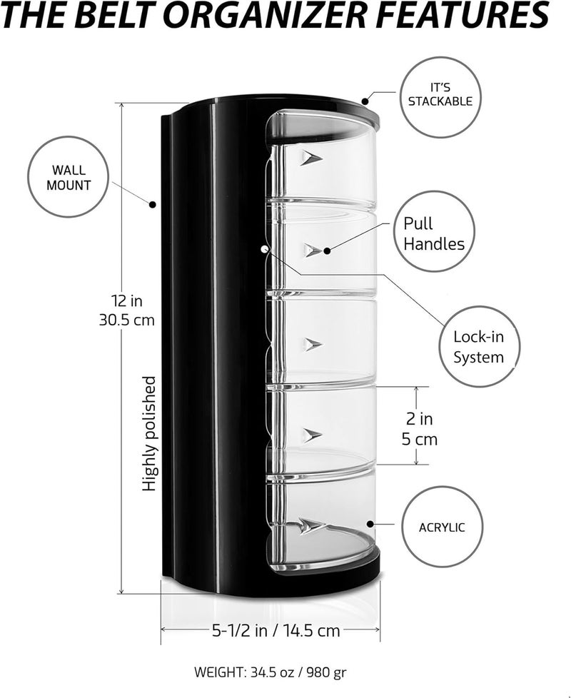ELYPRO - Acrylic Belt Organizer, Rotating Drawer Storage for Belts, Jewelry, Makeup & Accessories – Transparent, Stackable, Wall-Mountable Design for Closet, Dresser, Vanity – Design Patent Protected - Image 2