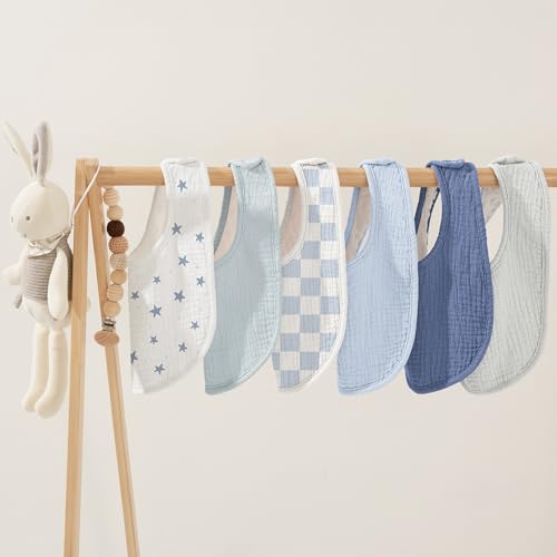 Susurration Muslin Baby Bibs 6 Pack Bandana Drool Bibs,Soft Square Adjustable Baby Drooling Bibs for Unisex Girls & Boys (Blue Star) - Image 4