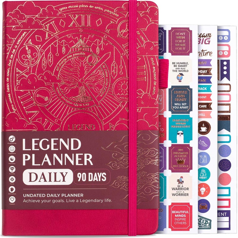 Legend Planner Daily for 3 Months Undated Monthly Weekly Daily Planner to Hit Goals Organizer Productivity Journal A5 Hot Pink