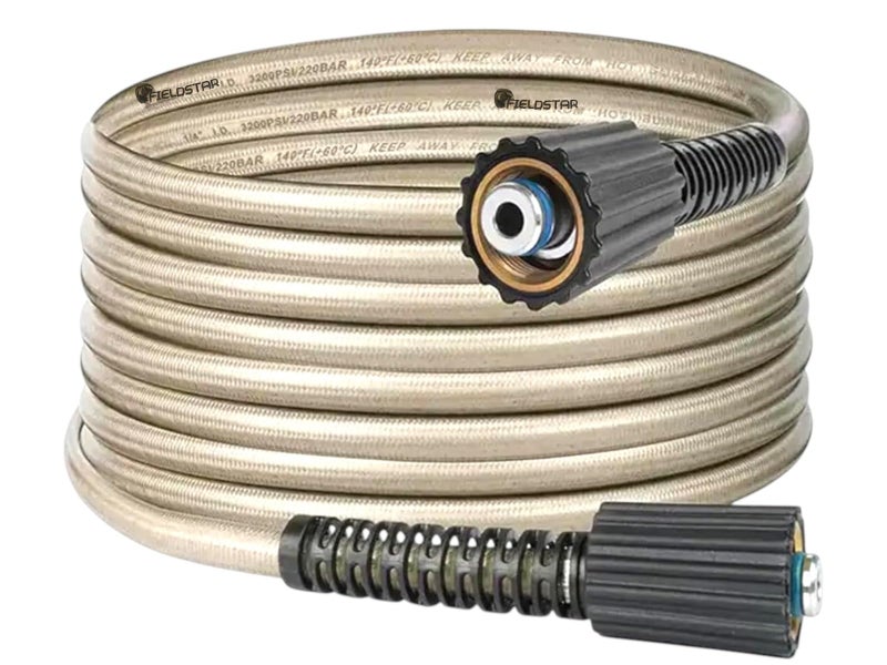 Fieldstar Premium Golden Pressure Washer Hose Pipe Upto 3500 Psi Molded Pipe (15 metre SUITABLE for STARQ, VANTRO, AIMEX, GAOCHENG, AGARO, SHAKTI) 15 metre - Image 1