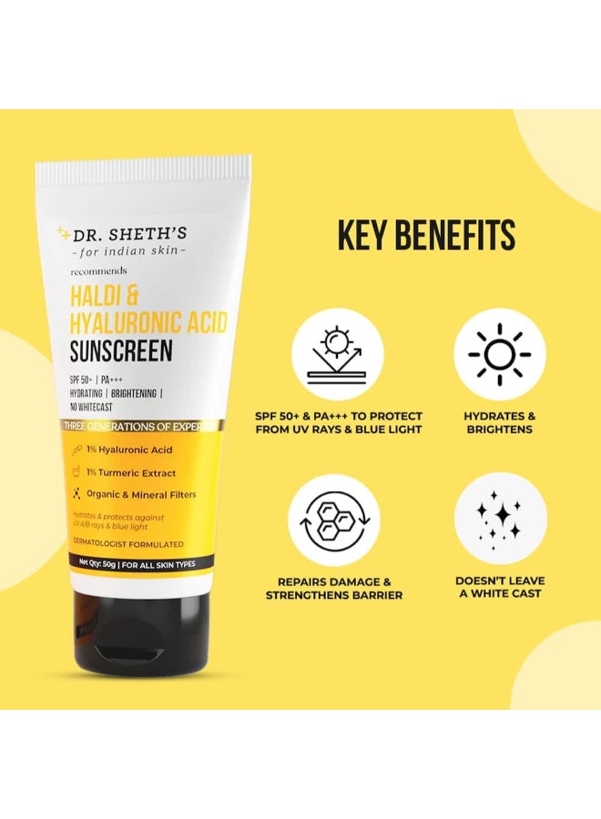Dr. Sheth's Haldi & Hyaluronic Acid Sunscreen - SPF 50+, PA+++, Hydrates Skin, 50 g - Image 3