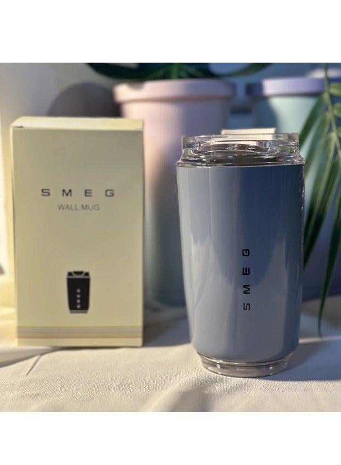 smeg كوب سفر، كوب قهوة معزول، كوب قهوة حراري من الفولاذ المقاوم للصدأ قابل لإعادة الاستخدام، حاوية مشروبات خفيفة ومحمولة للمكتب والسفر، (عبوة من 2 قطعة، أسود ورمادي) - Image 2