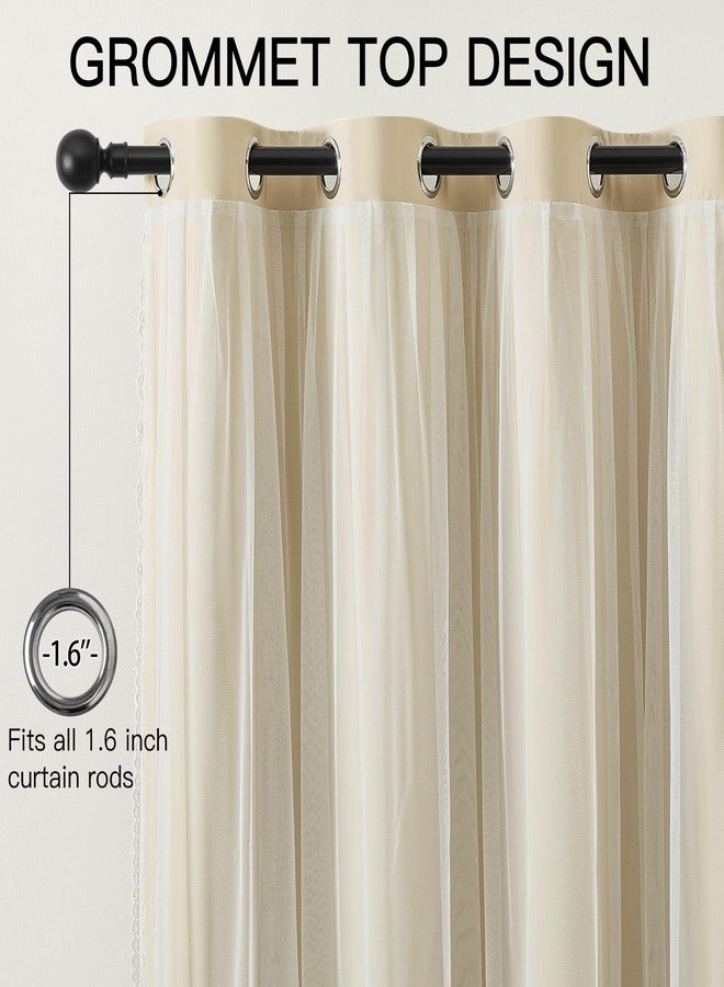 XiDi Beige Blackout Curtains with Sheer Overlay for Living Room Bedroom 63 Inches Long 2 Panels Mix & Match Double Layer Thermal Insulated Beige Window Drapes with Tiebacks Grommet Top W34 x L63 - Image 5