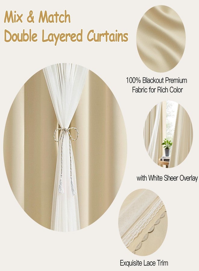 XiDi Beige Blackout Curtains with Sheer Overlay for Living Room Bedroom 63 Inches Long 2 Panels Mix & Match Double Layer Thermal Insulated Beige Window Drapes with Tiebacks Grommet Top W34 x L63 - Image 2