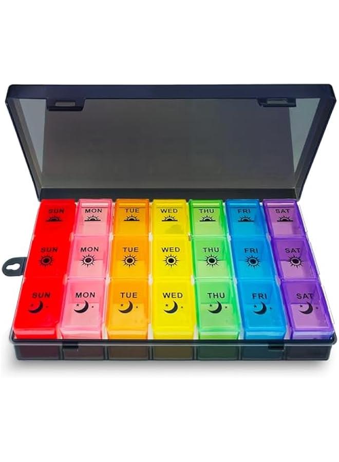 Arabest Pill Organiser, Large Tablet Organiser, Weekly Pill Box 7 Day 3 Times a Day, Medication Organizer, Medicine Storage Box with Dust-Proof Container for Fish Oil/Vitamin.  - Image 1