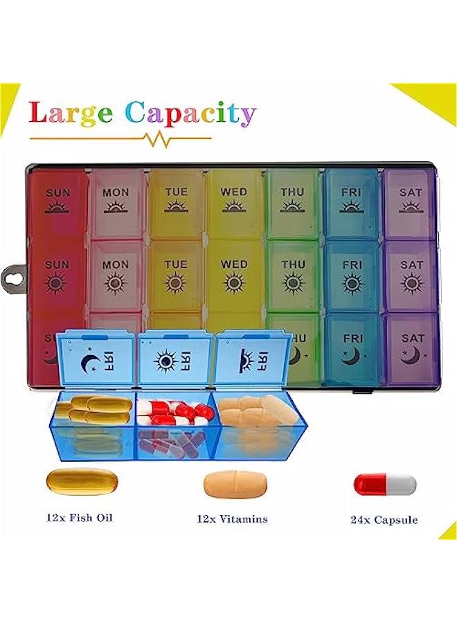 Arabest Pill Organiser, Large Tablet Organiser, Weekly Pill Box 7 Day 3 Times a Day, Medication Organizer, Medicine Storage Box with Dust-Proof Container for Fish Oil/Vitamin.  - Image 4