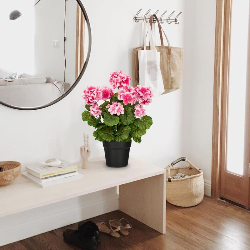 Briful Artificial Geranium Potted Plant â€“ 16â€ Tall, Realistic Silk Flowers with Vibrant Green Leaves, Pink White Geraniums Fake Flowers for Outdoors Home DÃ©cor, Wedding Farmhouse Office Tables Decor - Image 5
