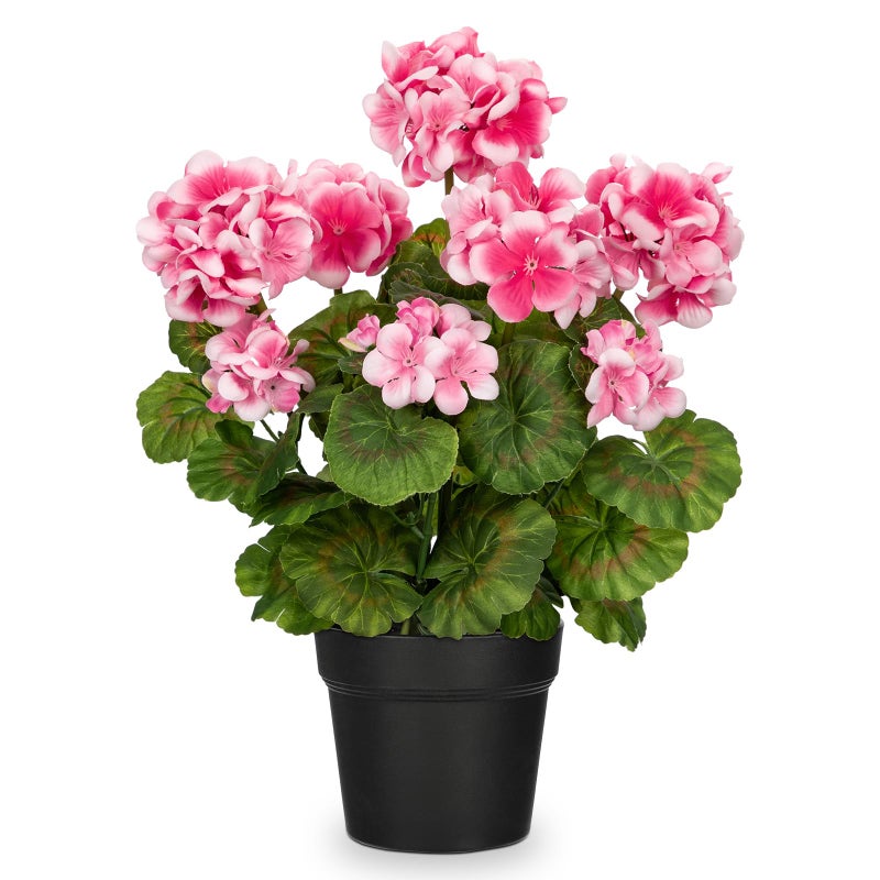 Briful Artificial Geranium Potted Plant â€“ 16â€ Tall, Realistic Silk Flowers with Vibrant Green Leaves, Pink White Geraniums Fake Flowers for Outdoors Home DÃ©cor, Wedding Farmhouse Office Tables Decor - Image 1