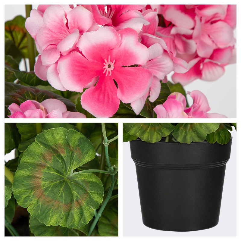 Briful Artificial Geranium Potted Plant â€“ 16â€ Tall, Realistic Silk Flowers with Vibrant Green Leaves, Pink White Geraniums Fake Flowers for Outdoors Home DÃ©cor, Wedding Farmhouse Office Tables Decor - Image 4