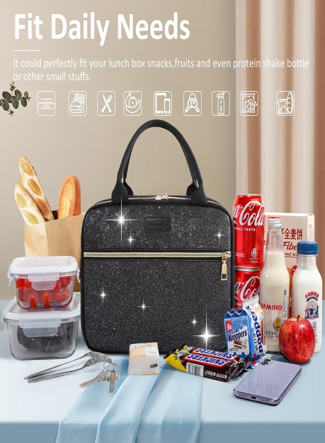 BAOGCOYO Lunch Bag For Women, Leakproof Glitter Lunch Box, Cute Lunch Tote Bag Adult, Large Capacity Insulated Reusable Cooler Lunch Containers for Work Travel Picnic or Office (Black Bling Sparkle) - Image 3