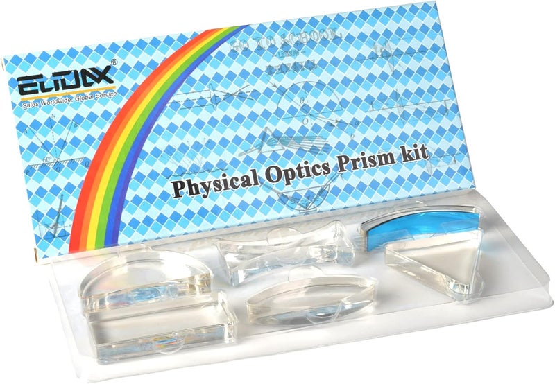 EUDAX 6 Pcs Acrylic Glass Light Prism Optical Lens Triangular Semicircular Rectangular Concave Convex Mirror Len Physics Demonstration Tools Equipment for Physics Teaching Lab Reflection Refraction Science - Image 1