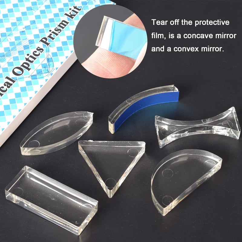 EUDAX 6 Pcs Acrylic Glass Light Prism Optical Lens Triangular Semicircular Rectangular Concave Convex Mirror Len Physics Demonstration Tools Equipment for Physics Teaching Lab Reflection Refraction Science - Image 3
