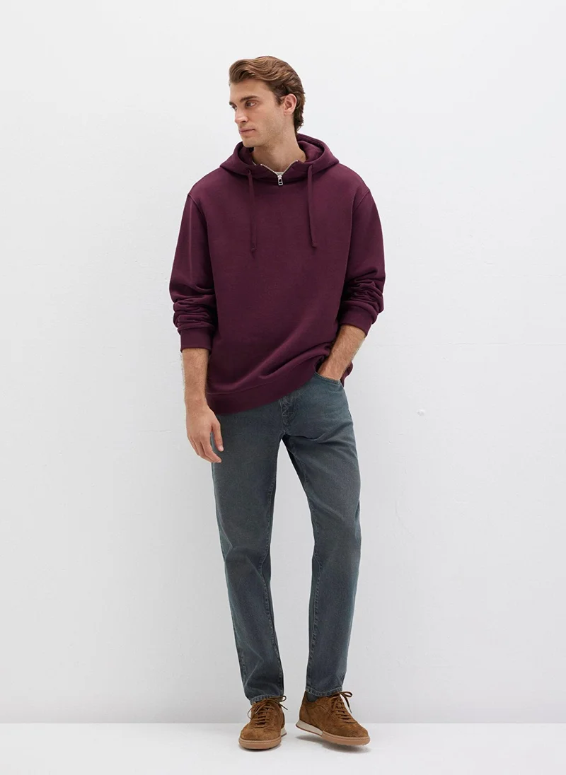 MAVI Zip Detailed Hooded Burgundy Sweatshirt