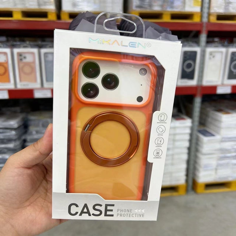 غطاء MagSafe بPC لـ iPhone 16 / 16 Plus / 16 Pro / 16 Pro Max باللون برتقالي مغناطيسي بوظيفة حامل مع مغناطيس قوي وحامل قائم مع ملمس غير لامع للرحلات اليومية لترتيب الأغراض - Image 5