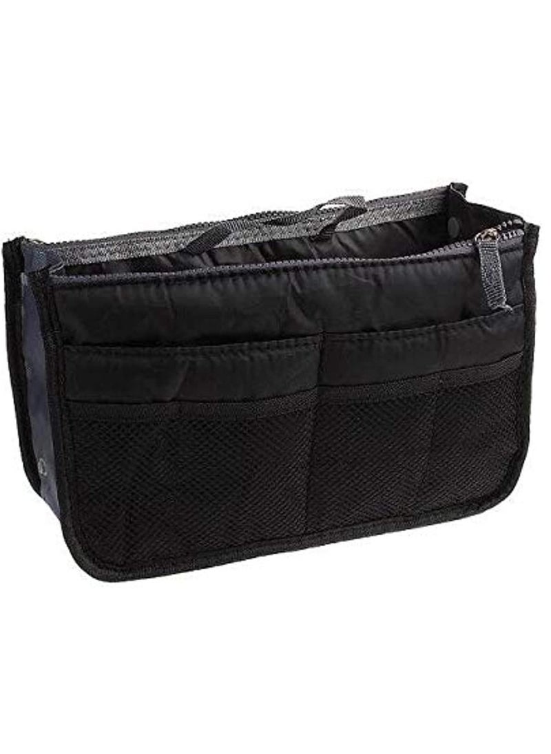 ORiTi ORiTi Fashion Multifunction Women Ladies Travel Insert Pockets Handbag Comestic Organiser Gadget Portable Expandable Tidy Pouch Purse Double Zipper Nylon,Black  - Image 1