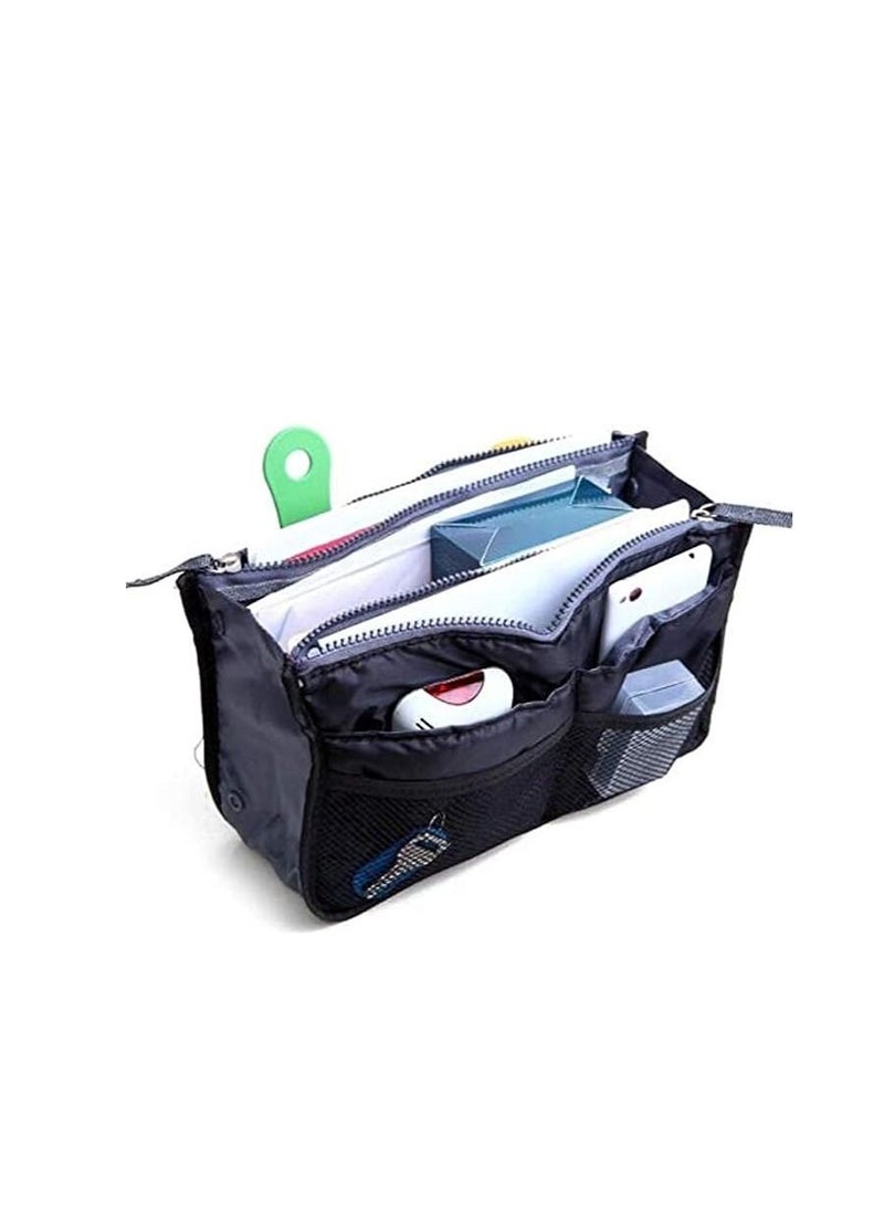 ORiTi ORiTi Fashion Multifunction Women Ladies Travel Insert Pockets Handbag Comestic Organiser Gadget Portable Expandable Tidy Pouch Purse Double Zipper Nylon,Black  - Image 4
