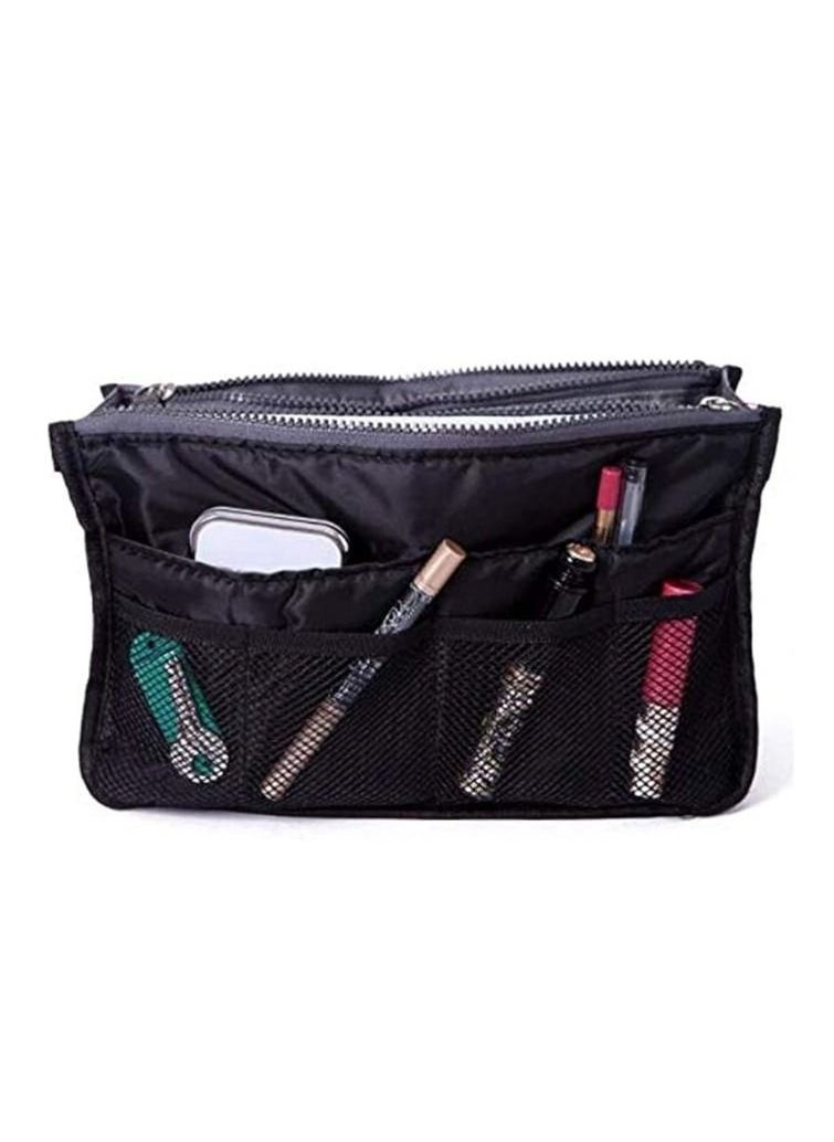 ORiTi ORiTi Fashion Multifunction Women Ladies Travel Insert Pockets Handbag Comestic Organiser Gadget Portable Expandable Tidy Pouch Purse Double Zipper Nylon,Black  - Image 3