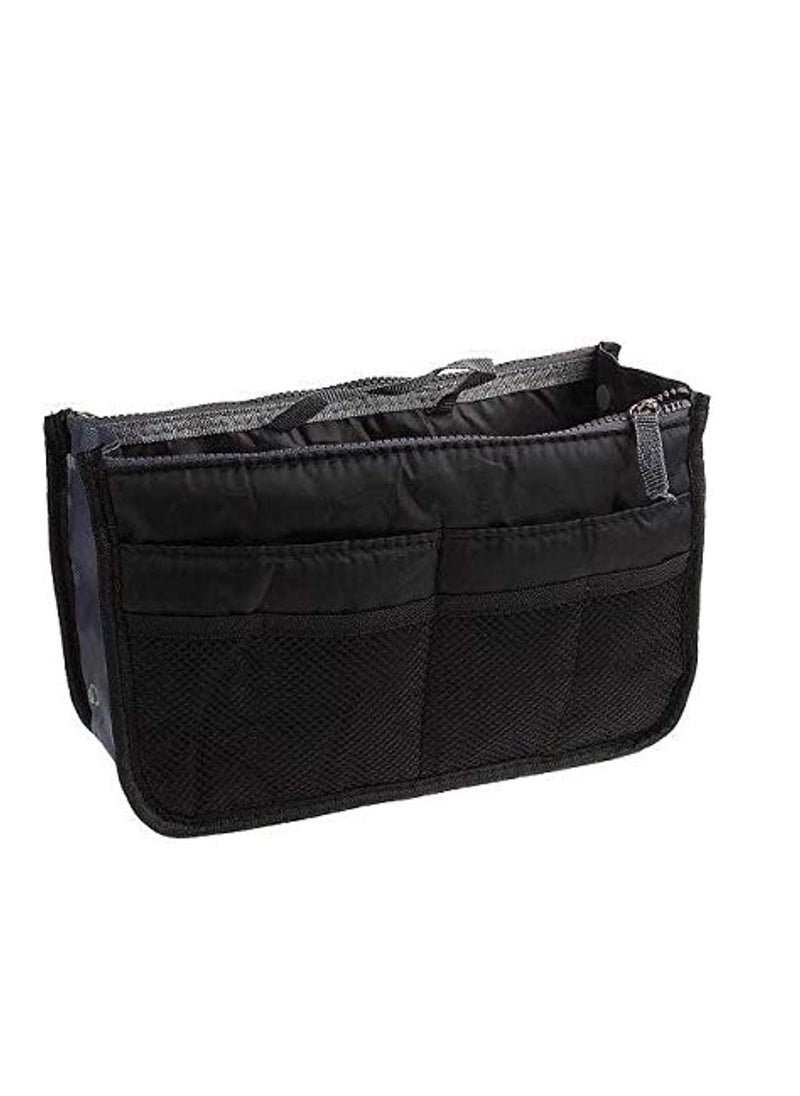 ORiTi ORiTi Fashion Multifunction Women Ladies Travel Insert Pockets Handbag Comestic Organiser Gadget Portable Expandable Tidy Pouch Purse Double Zipper Nylon,Black  - Image 2