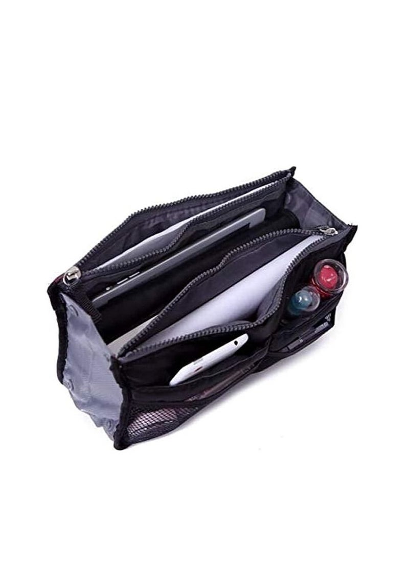 ORiTi ORiTi Fashion Multifunction Women Ladies Travel Insert Pockets Handbag Comestic Organiser Gadget Portable Expandable Tidy Pouch Purse Double Zipper Nylon,Black  - Image 5